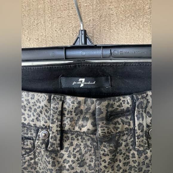 7 For All Mankind| Leopard Print Straight Jeans with Raw Hem—Waxed Material••• - Picture 11 of 16